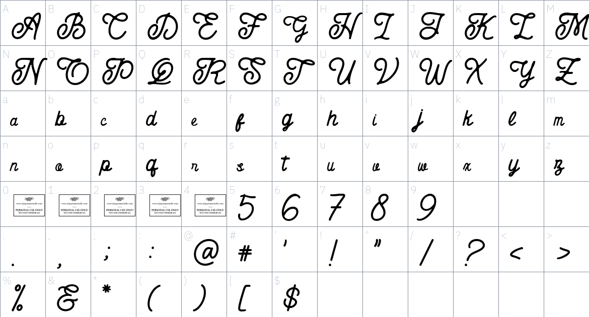 Azure Garden font Character Map