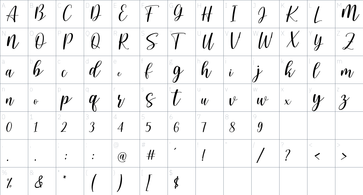 Baby Dualistic font Character Map