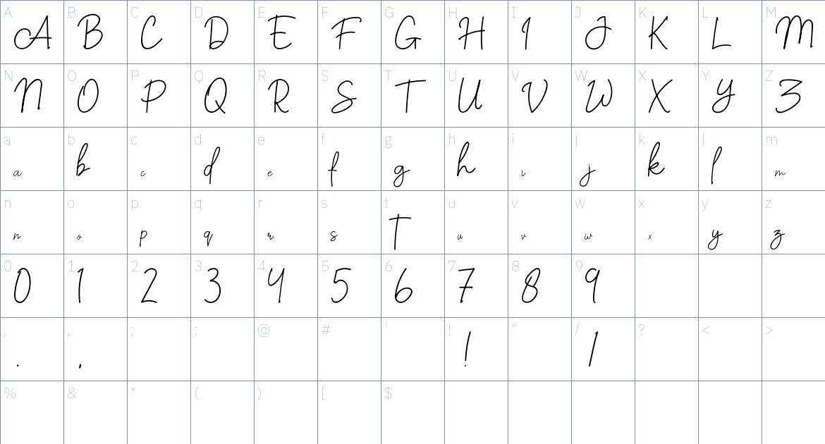 Airadhilla Font font Character Map