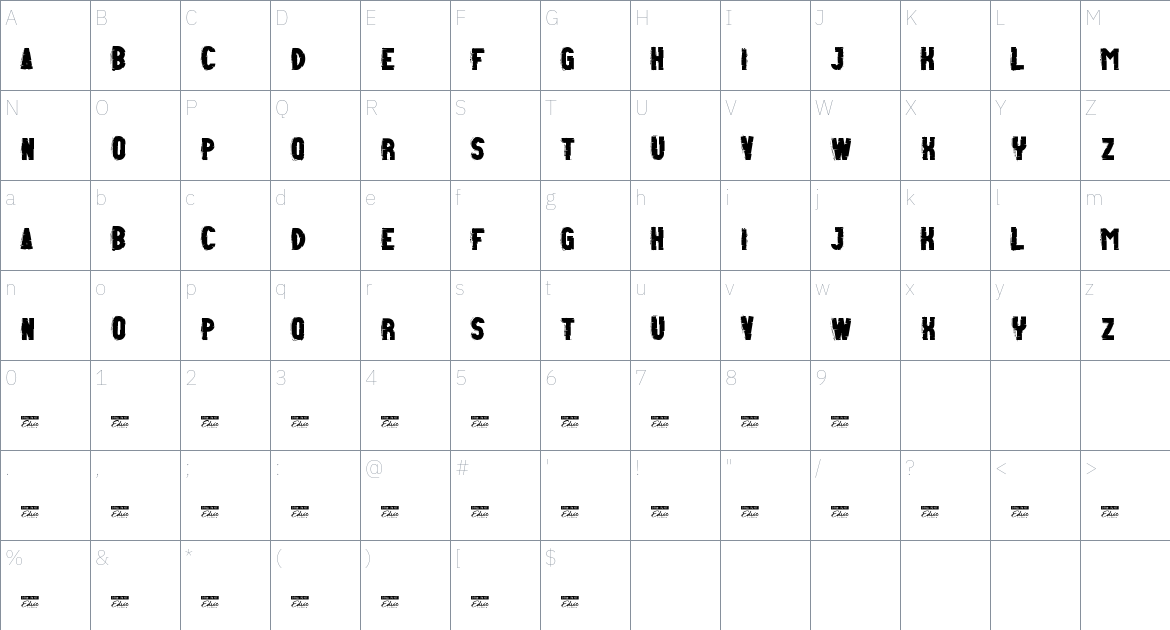 Glitch Code font Character Map