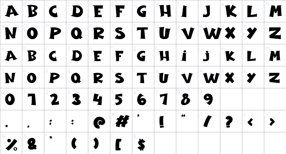 Angry Shadow font Character Map