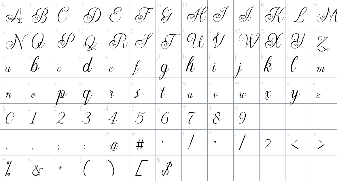 Zathira font Character Map