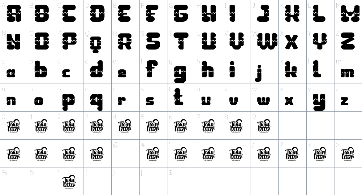 Taguro font Character Map