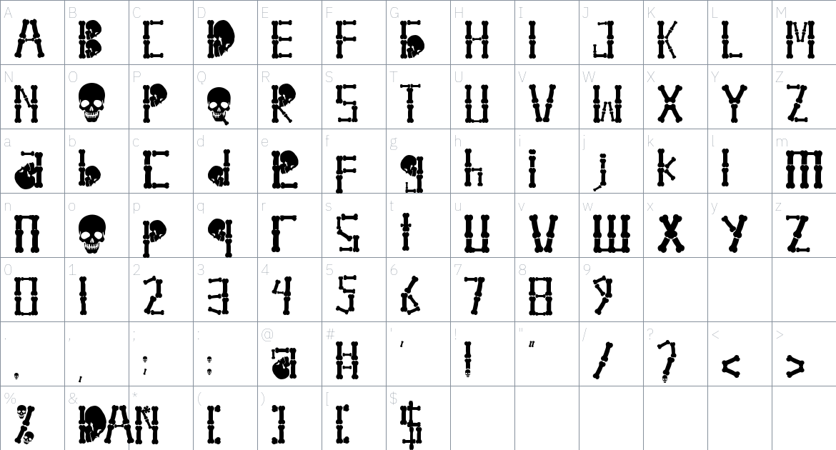 Ghost Skeleton font Character Map