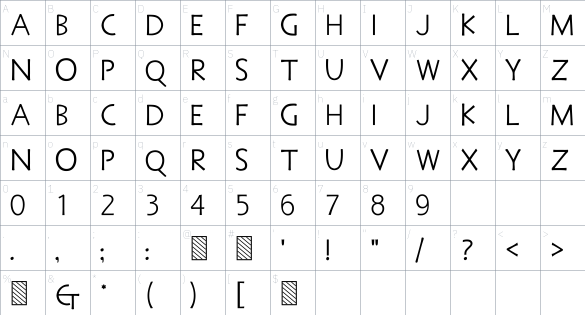 LDR Latinitas font Character Map