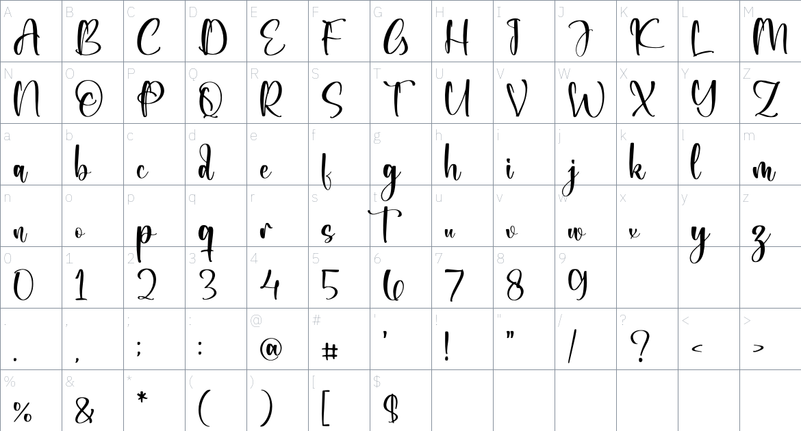 Calistora font Character Map