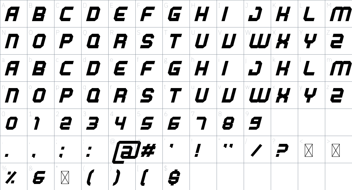 Beat Tech font Character Map