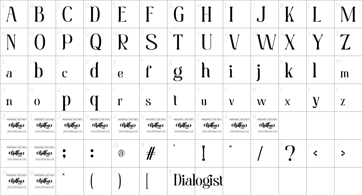 Dialogist font Character Map