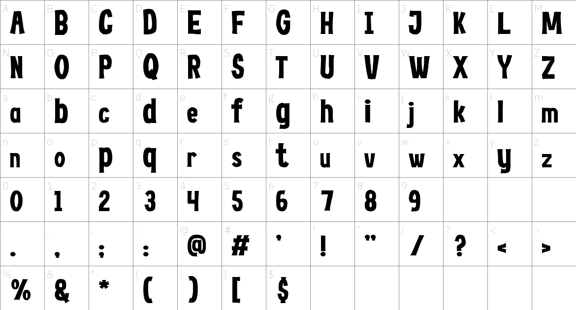 Hoodville font Character Map