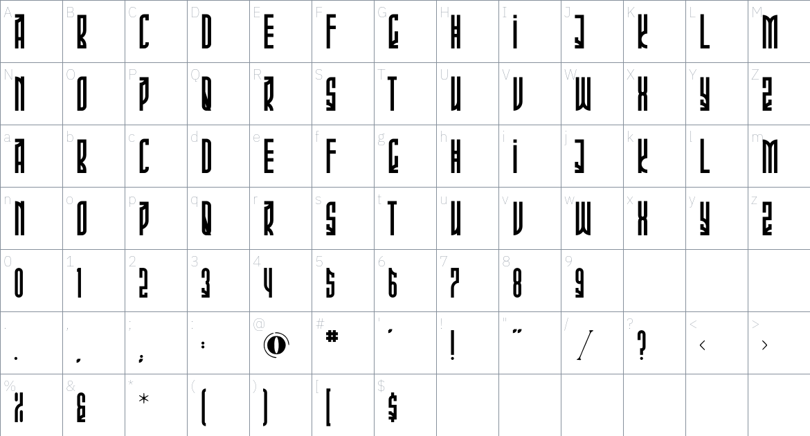 Tyra font Character Map