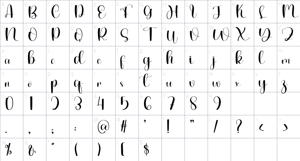 The Duck font Character Map