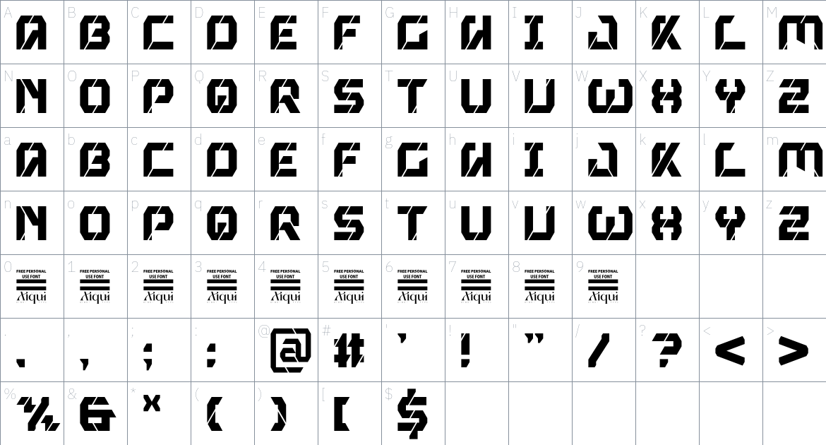 Alkeron font Character Map