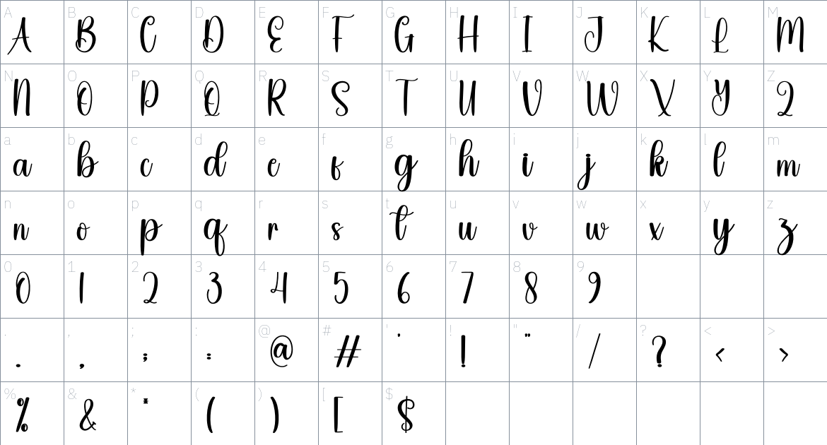 Angelista font Character Map