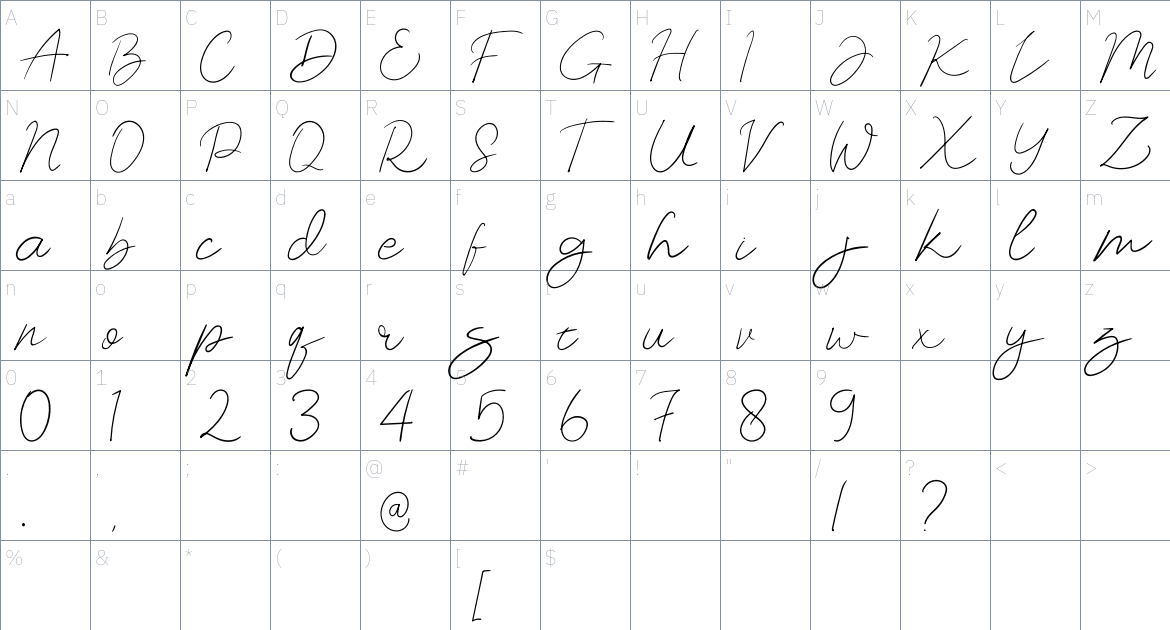 Mishelblanch Font font Character Map