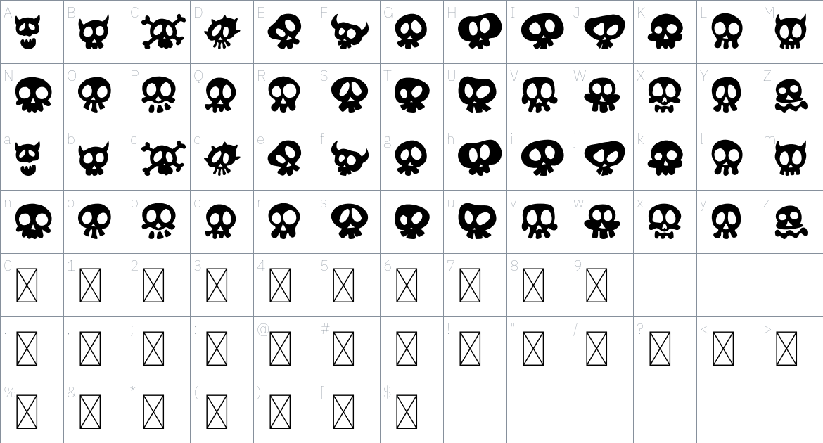 Scary Skull font Character Map