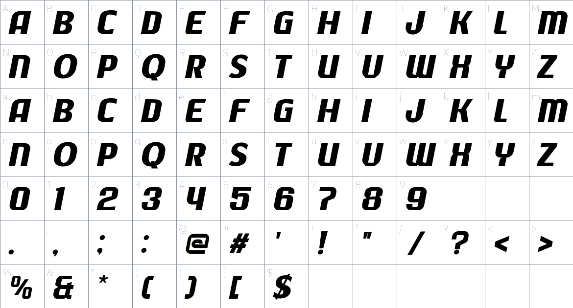 Bigail font Character Map