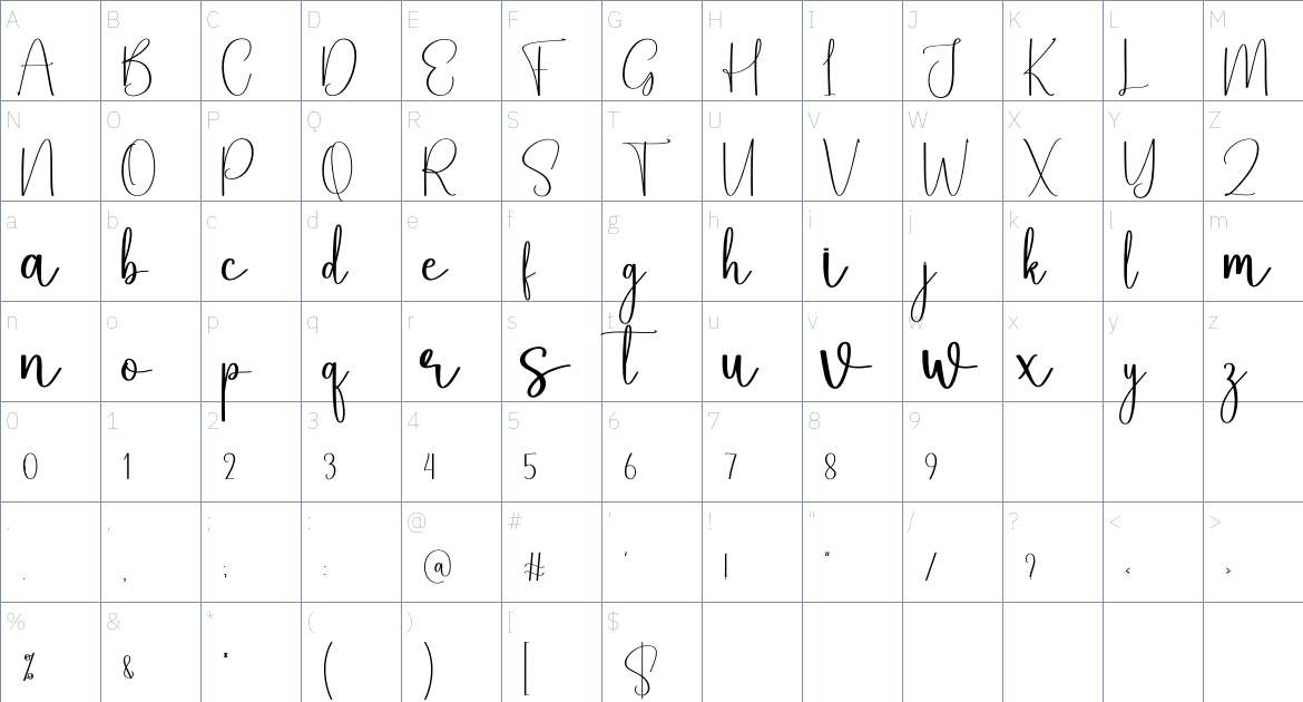 Teaching font Character Map