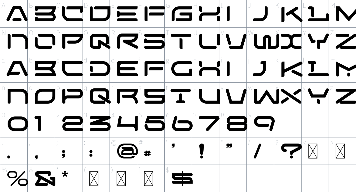 Space Gome font Character Map