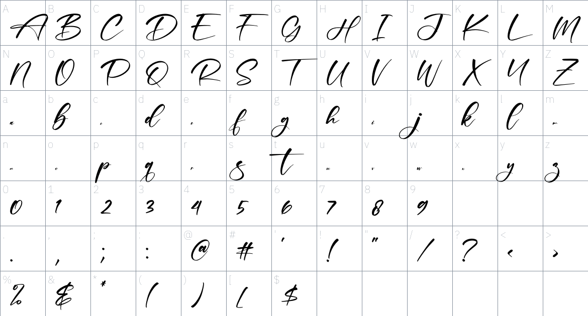 Rockett Dreams font Character Map