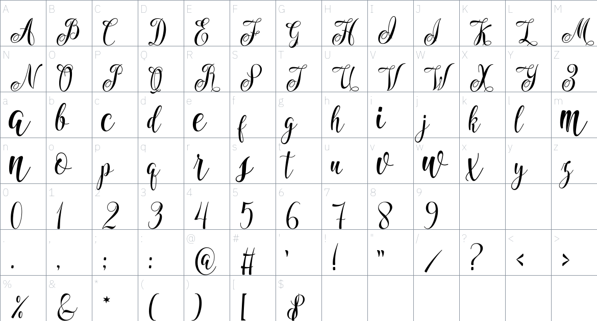 Marshanda Script font Character Map