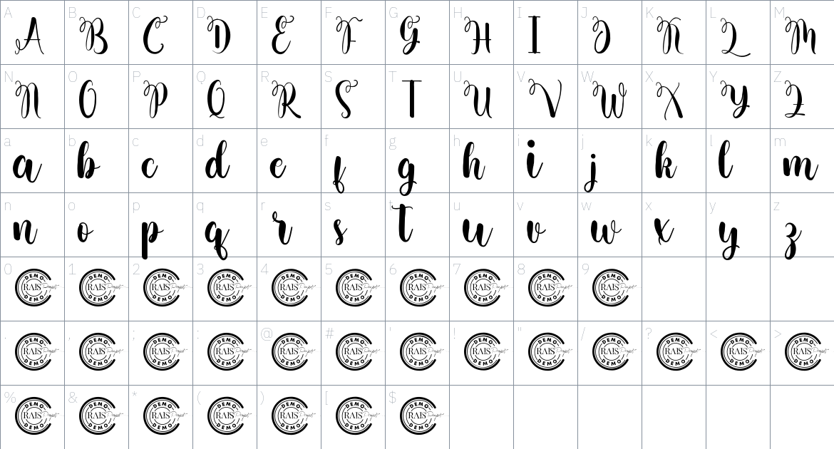 Vacation City font Character Map