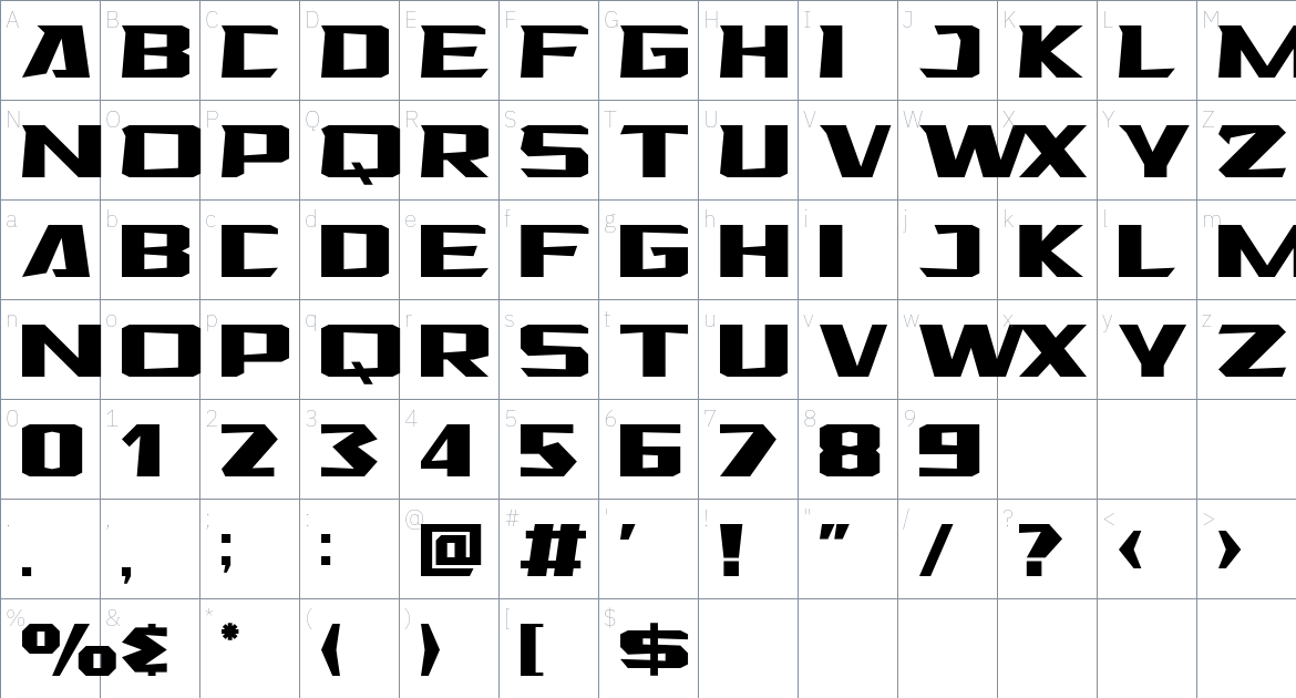 Octage font Character Map