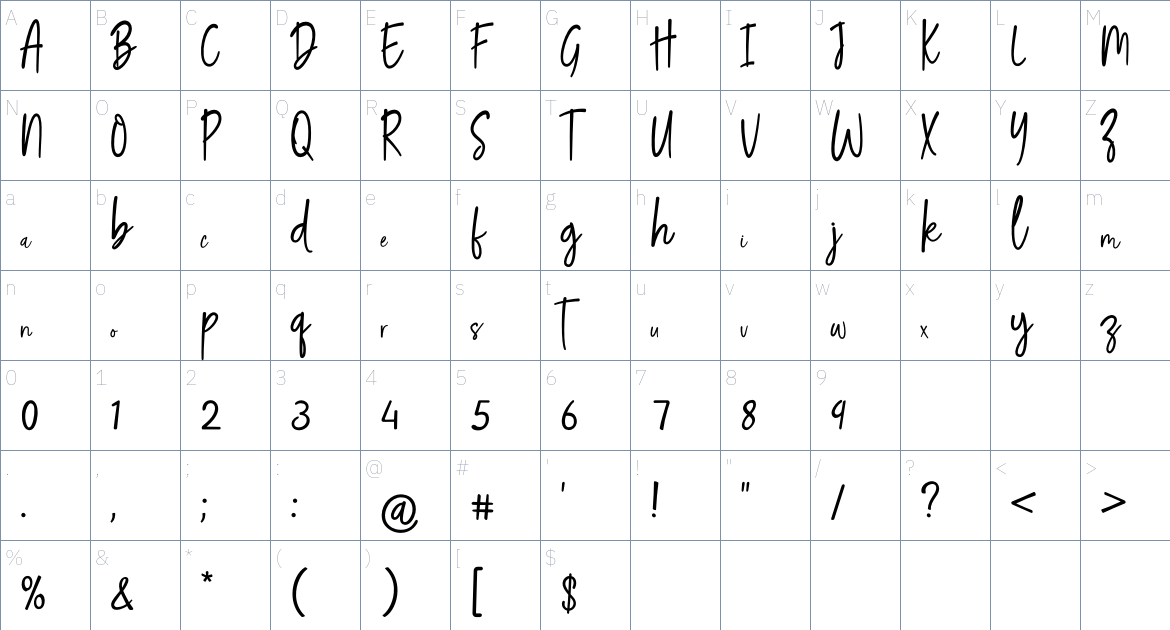 Renita Montes font Character Map