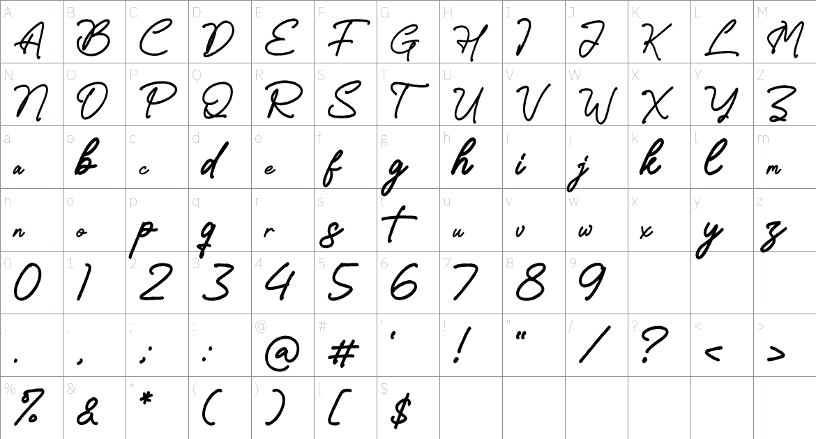 Hotcold font Character Map