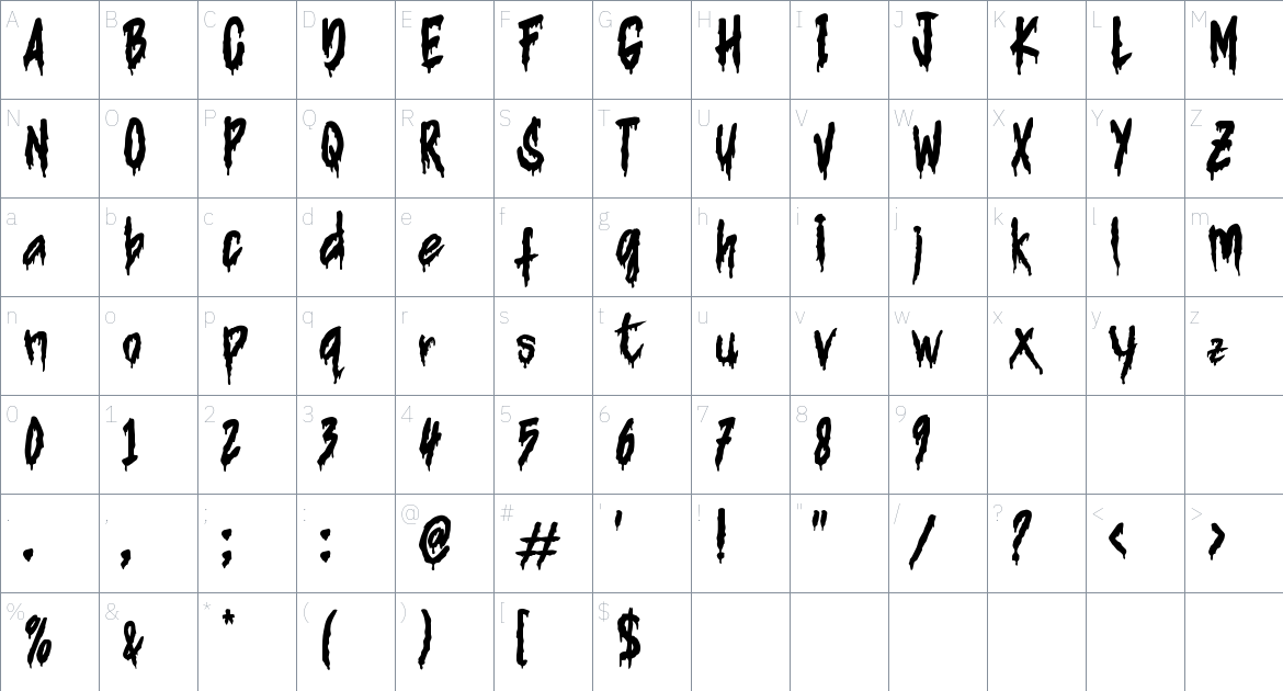 Bloodie Curse font Character Map