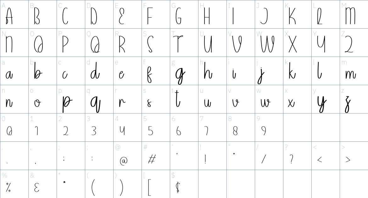 Thomas Soul font Character Map