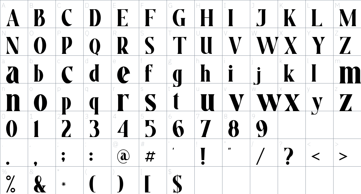 Aesthico font Character Map