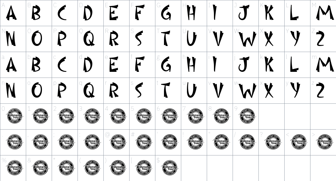 Justice Warrior font Character Map