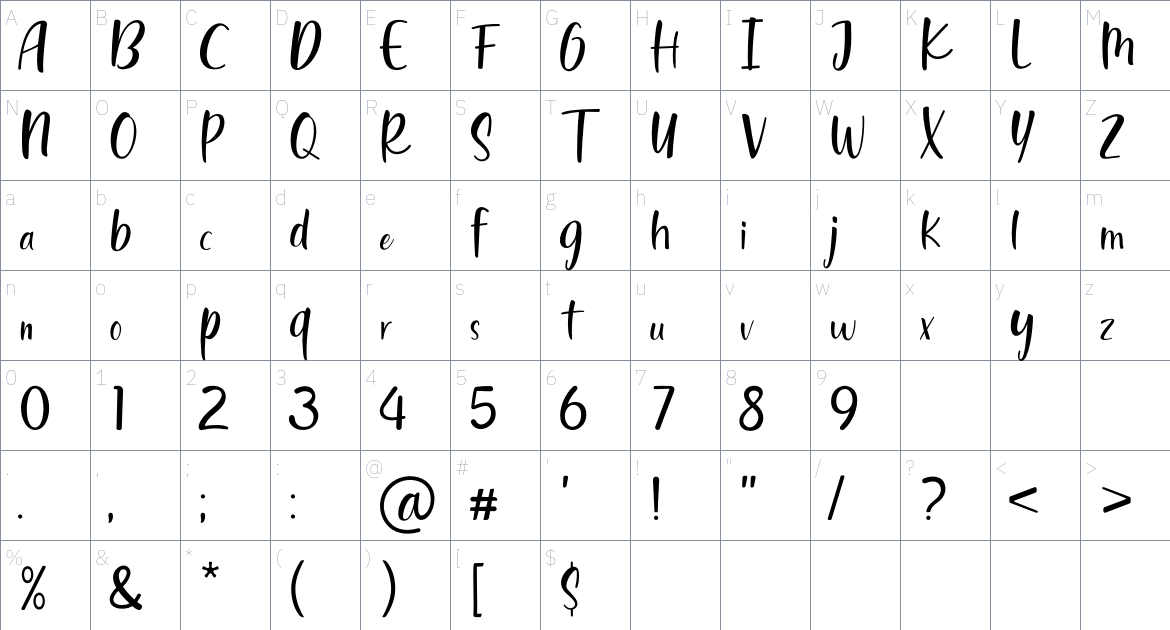 Violetta Sunniva font Character Map