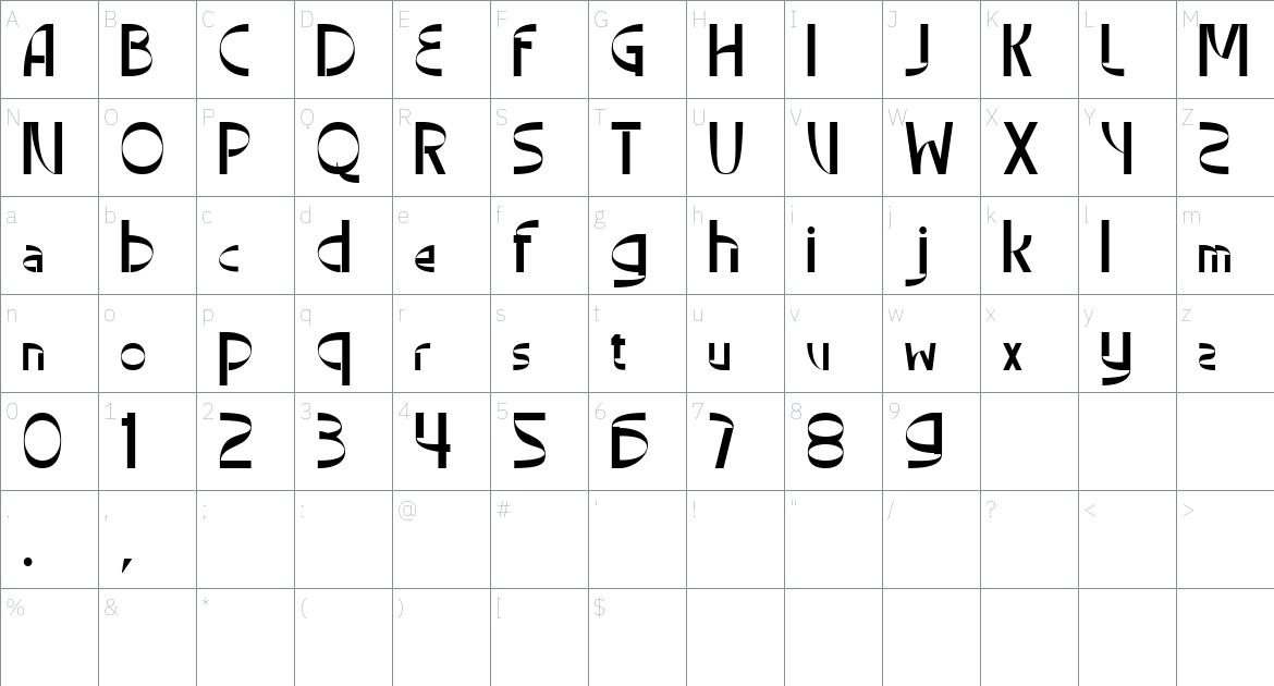 Carnelius font Character Map