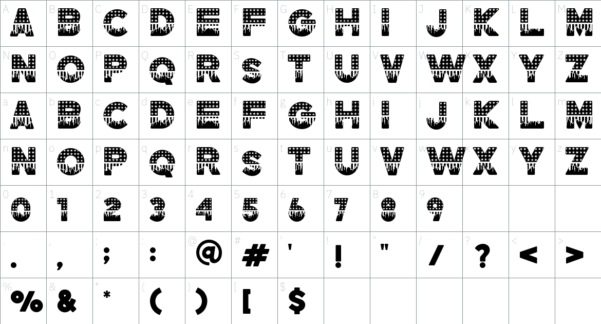 Merica font Character Map