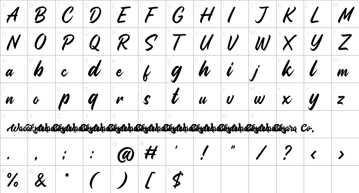 Quadrone font Character Map