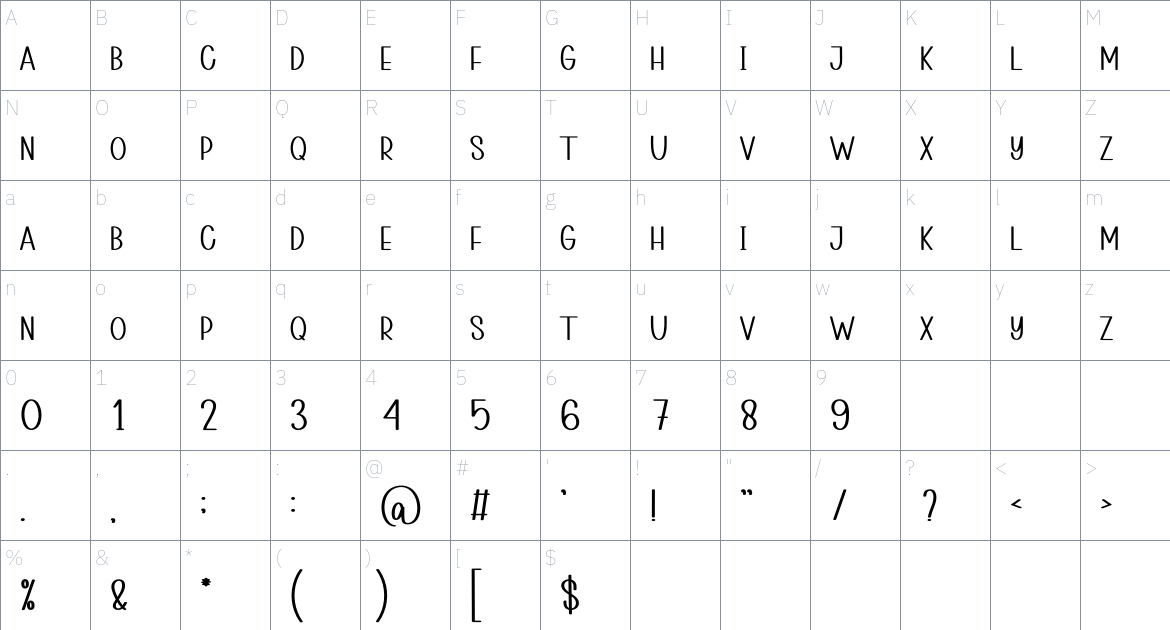 Flying Star font Character Map