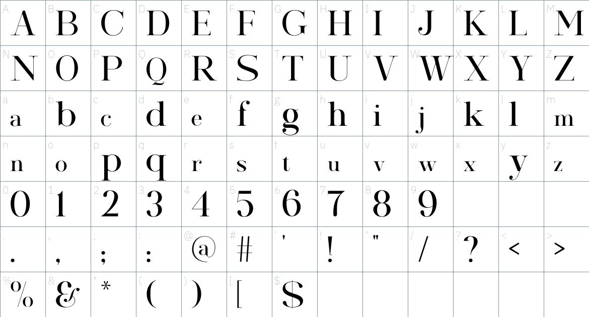 Morissa Display font Character Map