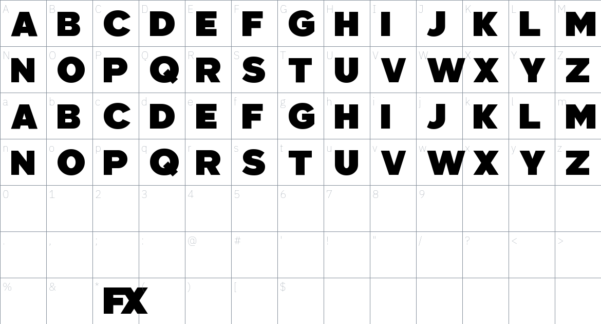 FXNOW font Character Map