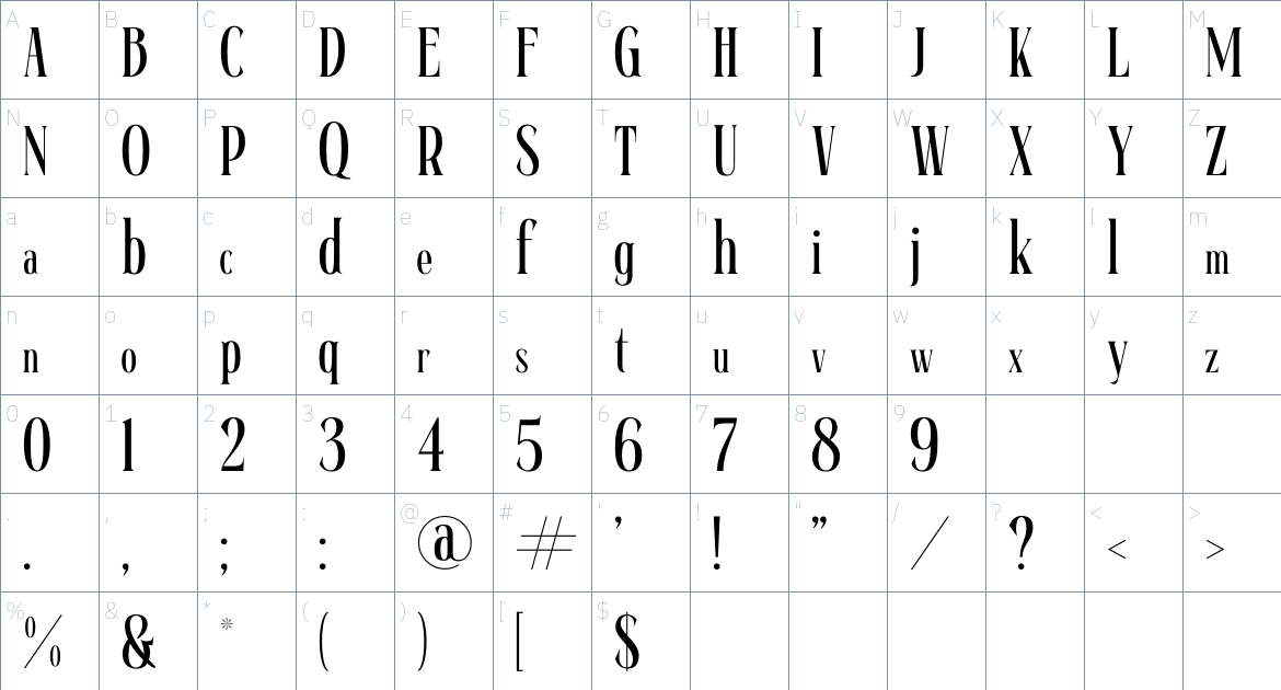 East Gravton font Character Map