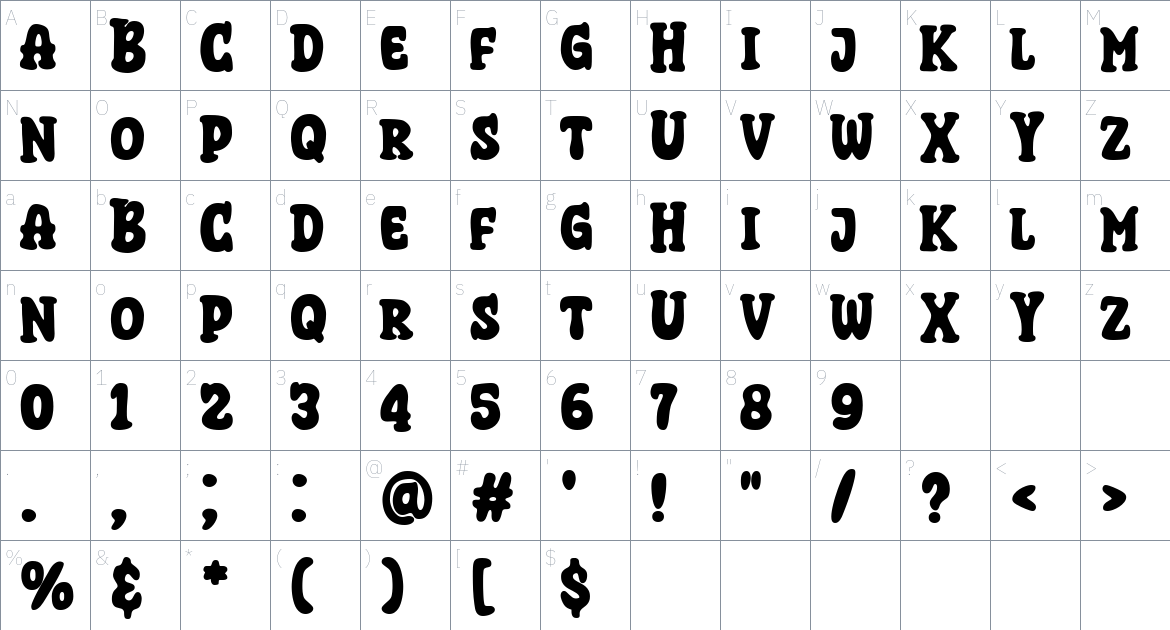 Super Cacao Font font Character Map