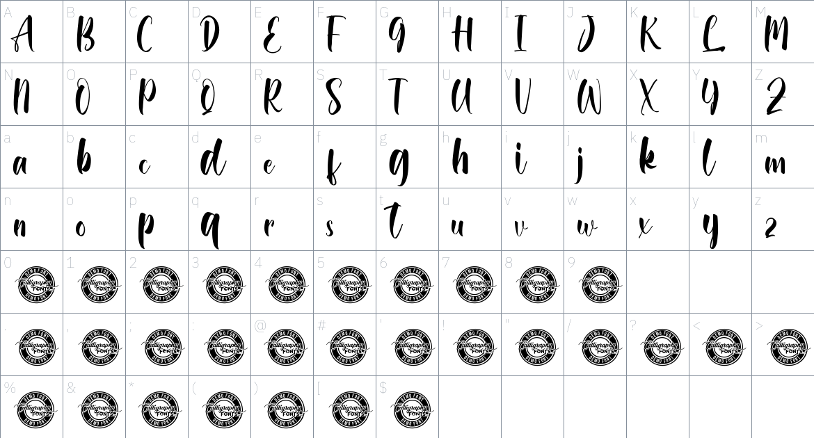 Lamellia font Character Map