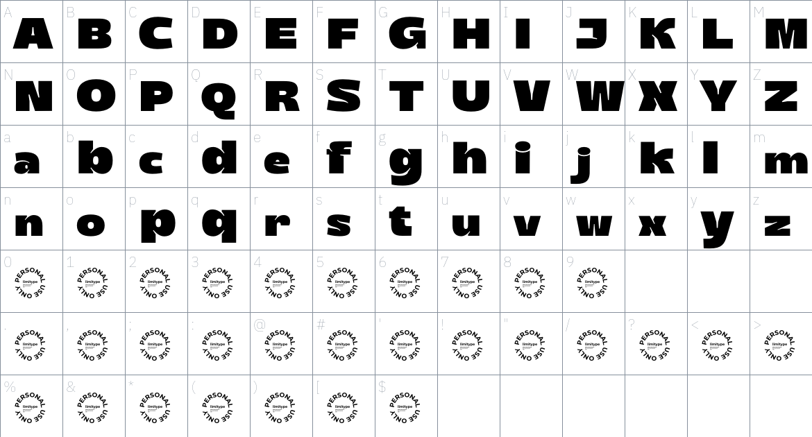 Bionix font Character Map