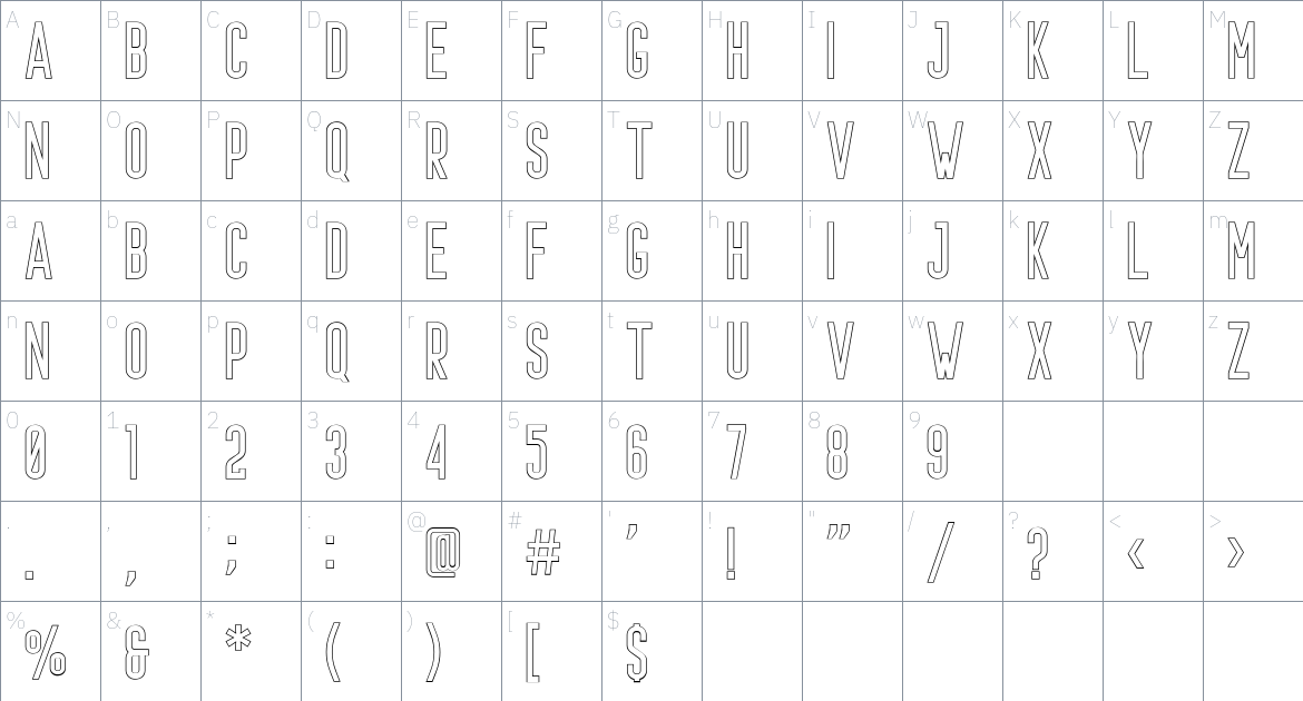 Prestage font Character Map