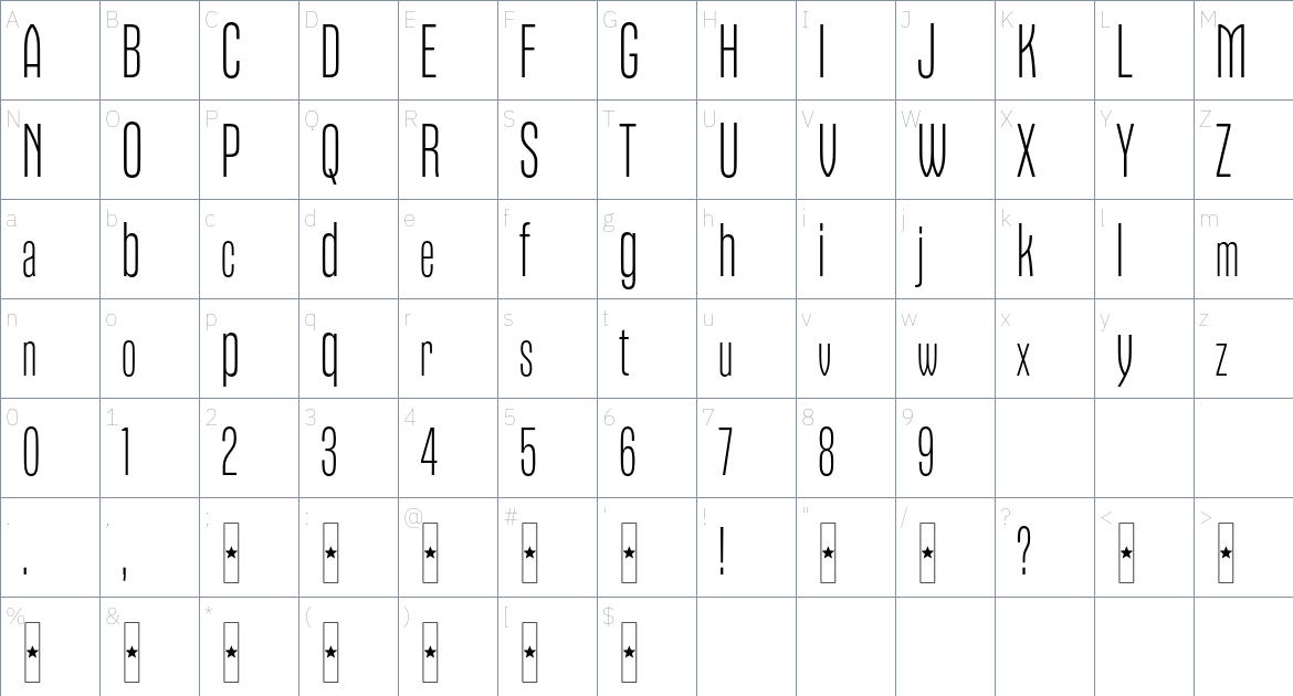 VTC Garibaldi Sans Trial font Character Map