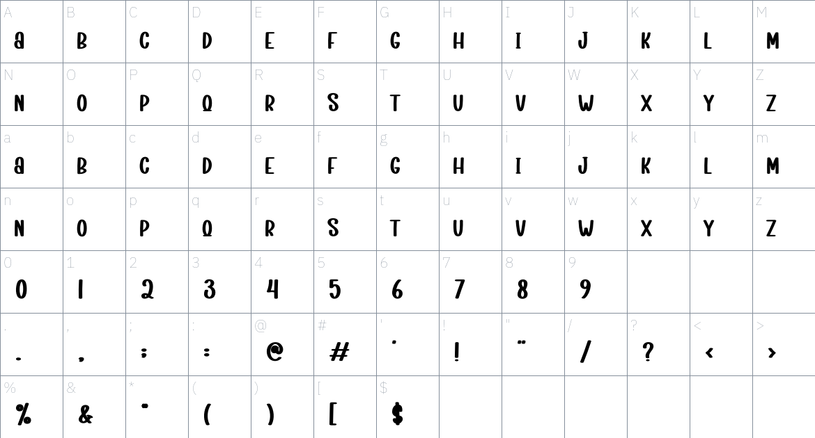 Sunshine Village font Character Map