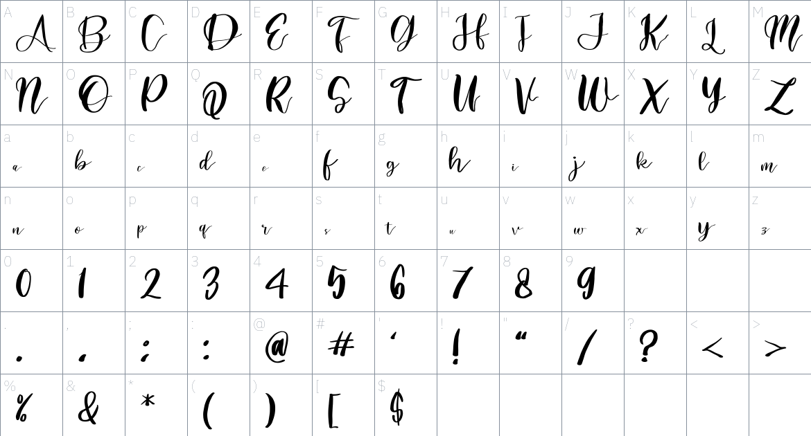 Brown Signature font Character Map