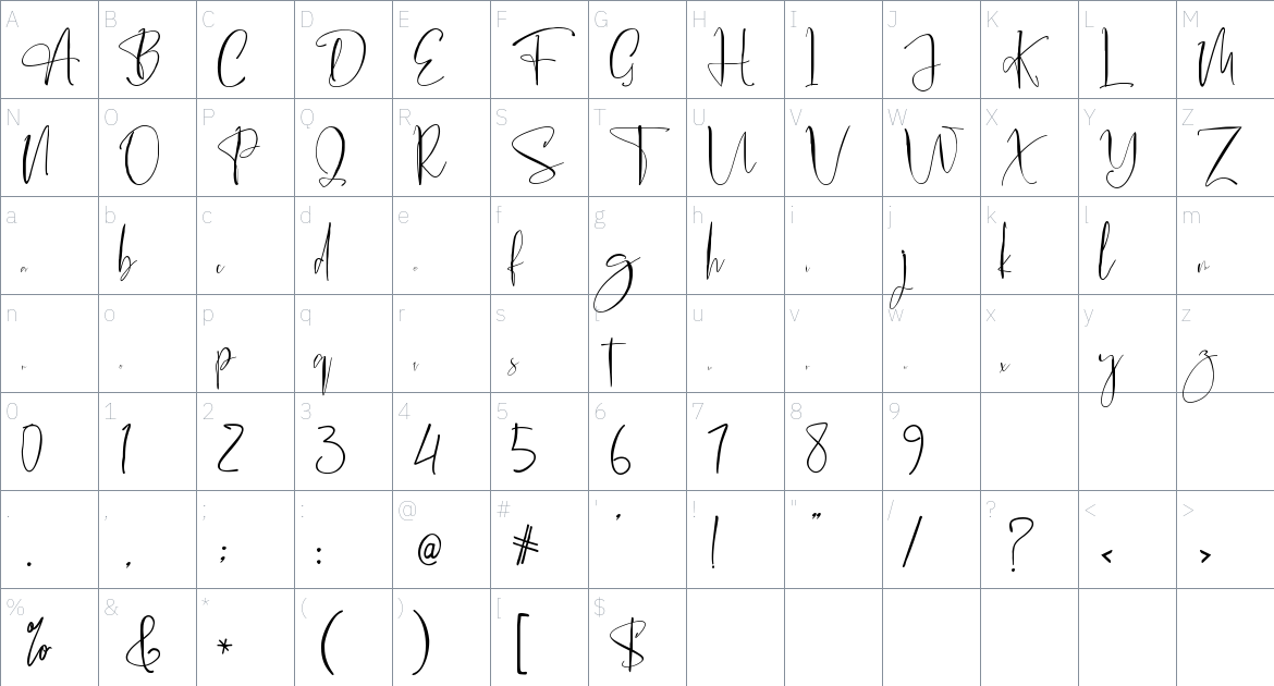 Amstrong font Character Map