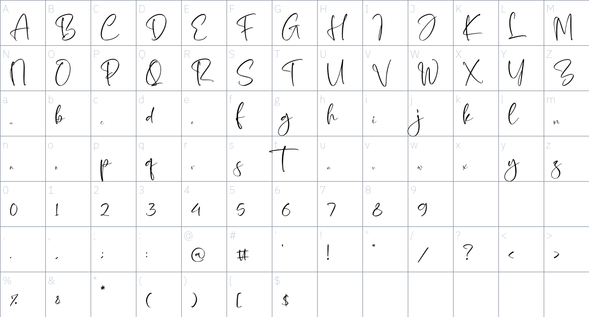 John Smith font Character Map