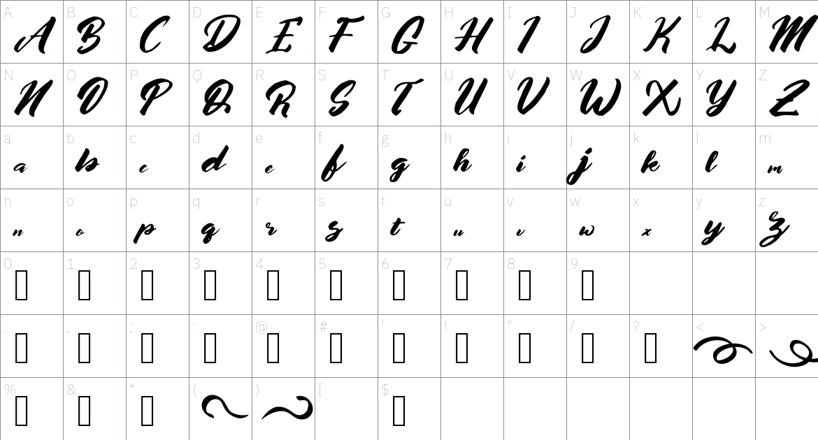 Afrinuma Font font Character Map